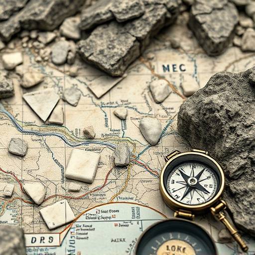 A close-up of a compass and a map laid out on a rocky surface, symbolizing planning and direction.