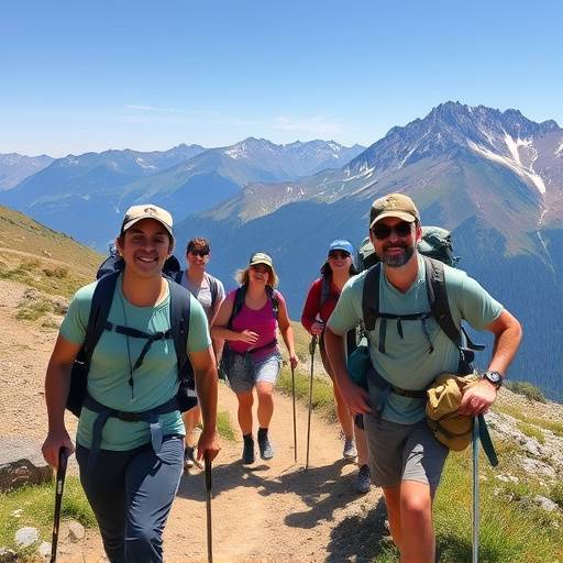 A diverse group of hikers enjoying a scenic mountain trail, showcasing the joy of outdoor adventures accessible to all.