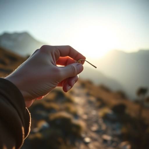 A hand holding a whistle, ready to signal for help on a mountain trail.
