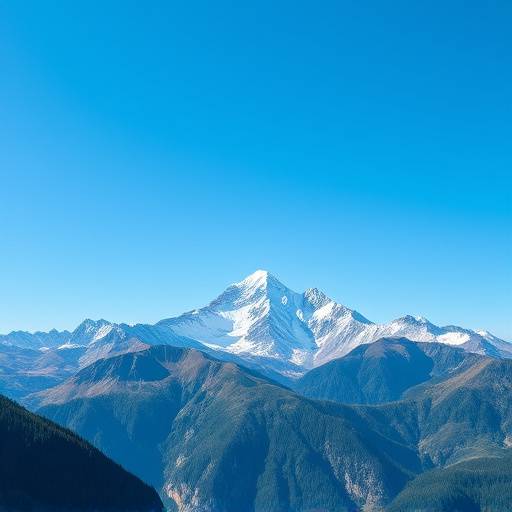 A majestic mountain range under a clear blue sky, representing natural beauty and adventure.