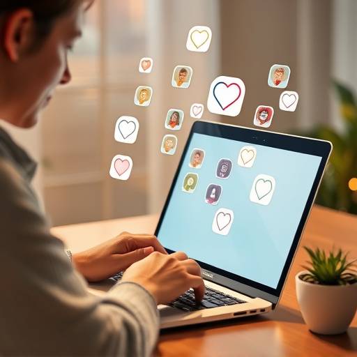 A person browsing a website on a laptop with positive feedback icons