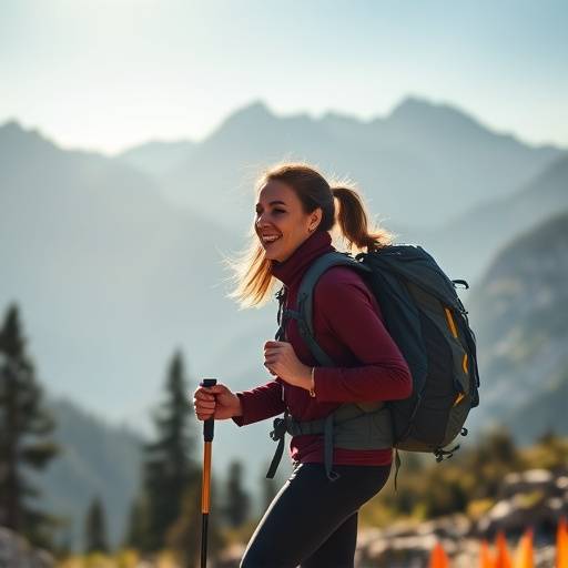 Anya Petrova leading a hiking group with a scenic mountain backdrop