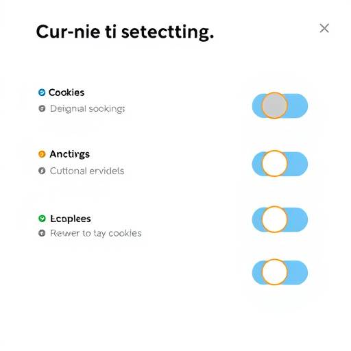 User interface showing cookie settings with toggle switches for different cookie types